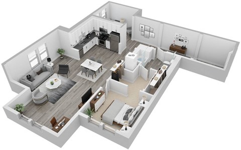 Floor plan for 1 bed, 1 bath, 1185 sqft